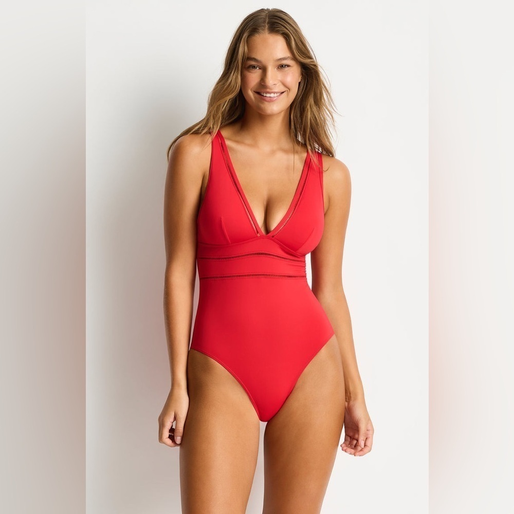 Sea Level Swim Australia Eco Essentials Spliced One Piece red swimsuit, US 10.